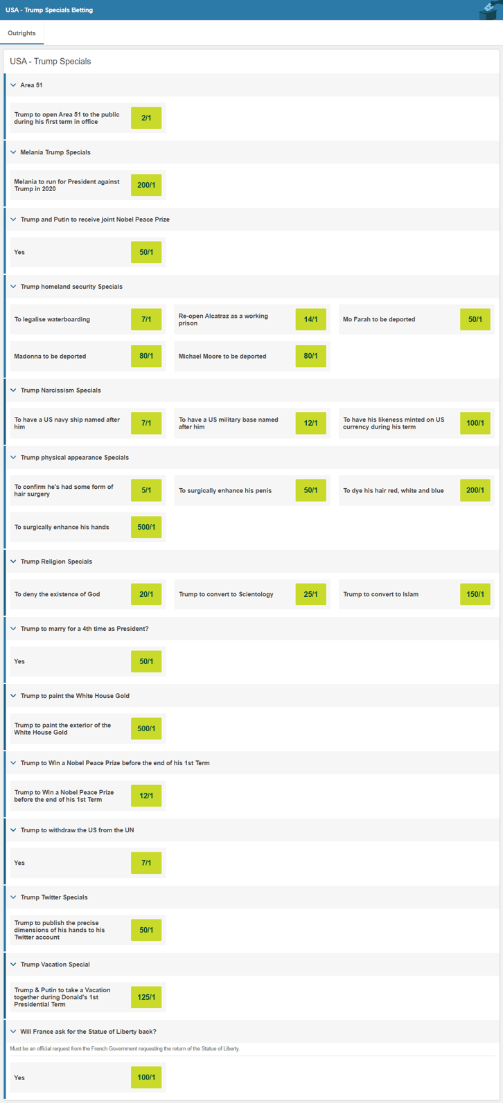 Trump Betting Specials